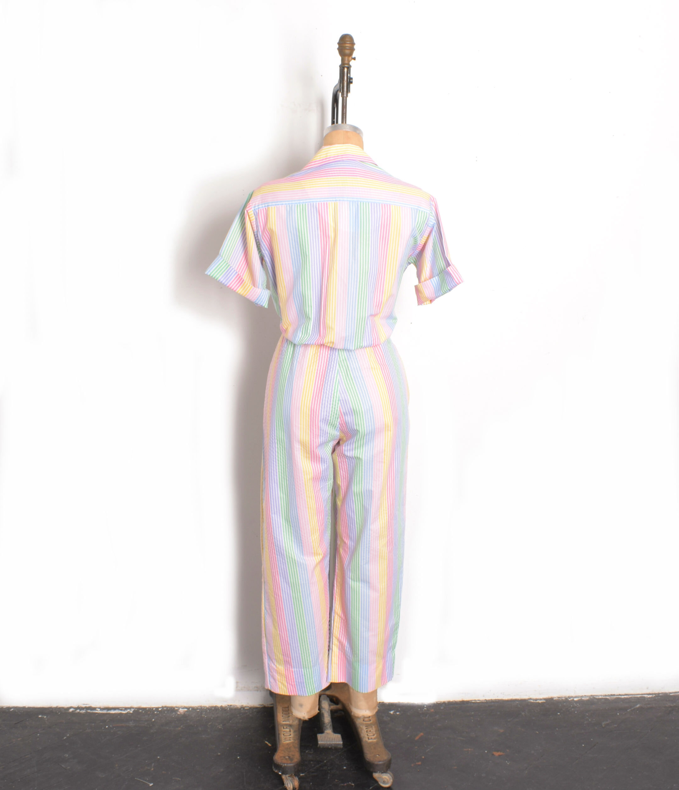 1980s Pastel Rainbow Stripe Jumpsuit-medium — La Poubelle Vintage